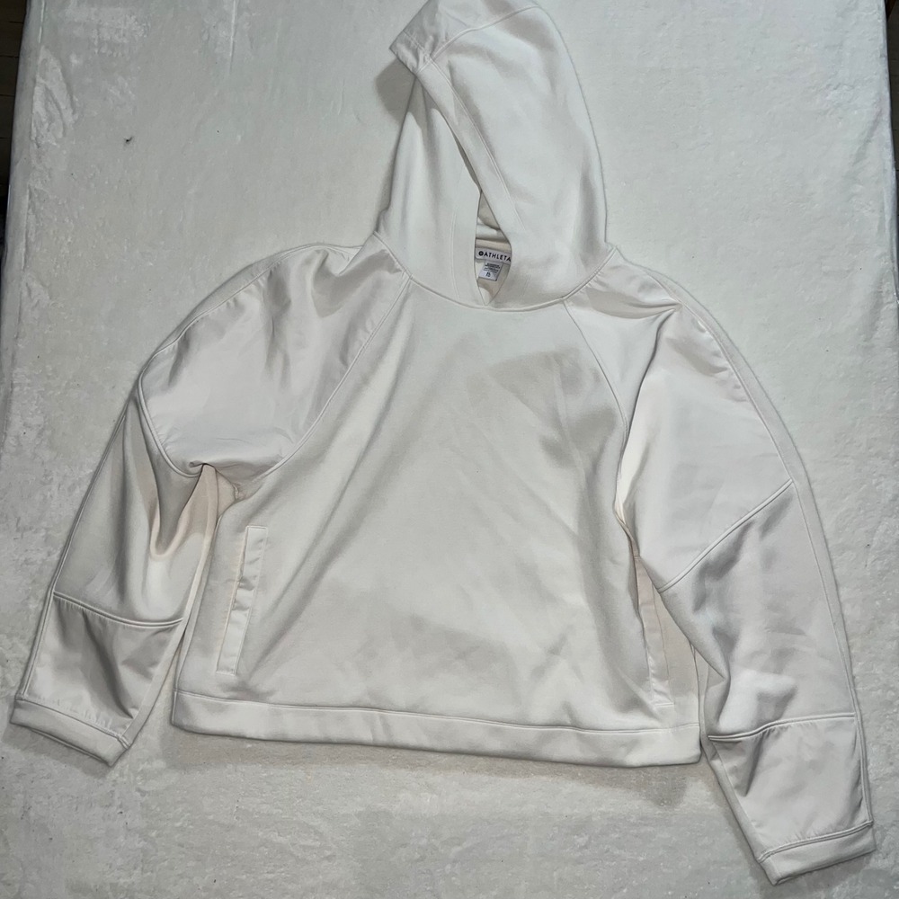 Athleta Ivory Pullover Hoodie Sweatshirt‎ Raglan Sleeve Side Pocket XL